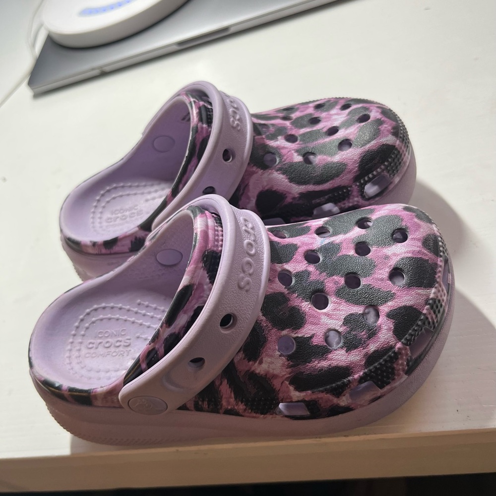 Girls toddler CROCS Purple and Black wedge with Chunky Sole